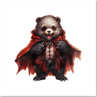 Cartoon Grizzly Bear in Dracula Costume Posters and Art